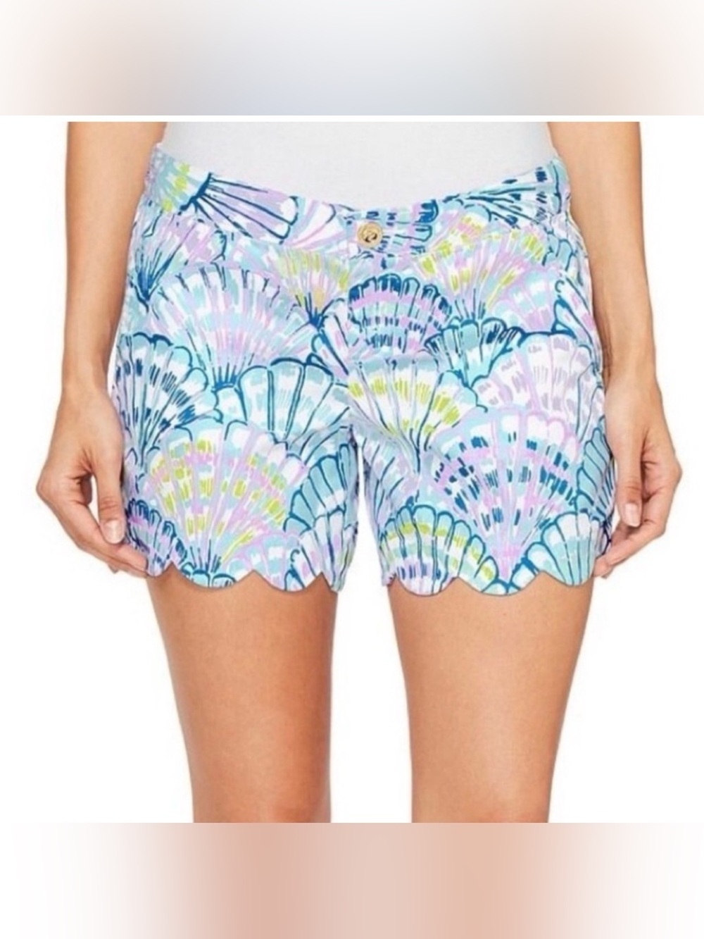 Lilly Pulitzer Buttercup Scallop Shorts Oh Shello Seashell Print – Size 12